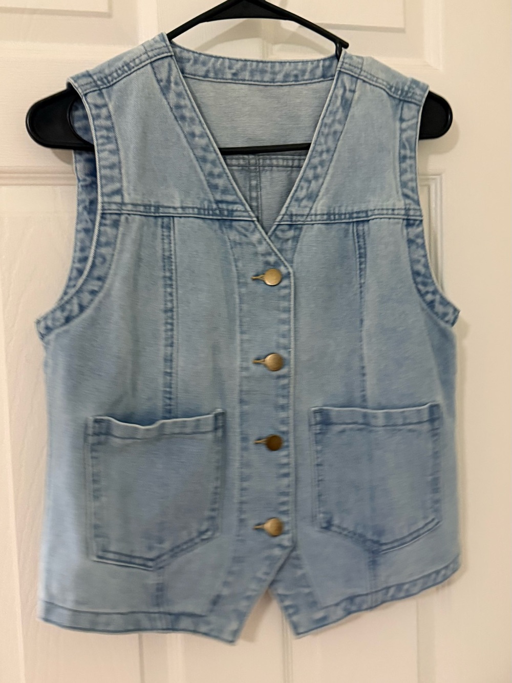 Light Blue Denim Vest with Front Pockets